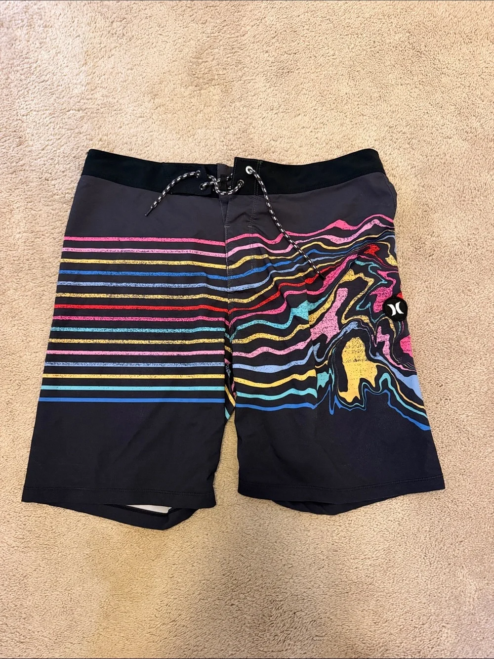 Hurley Black Men's Multicolor Striped Bathing Suit